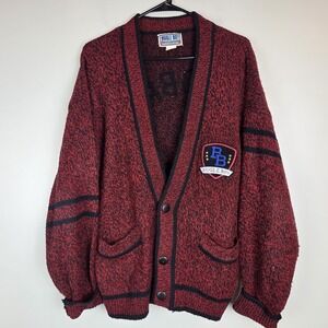 Vtg Bugle Boy Varsity Cardigan Sweater Small Red Men Global Challenge  90's.C20